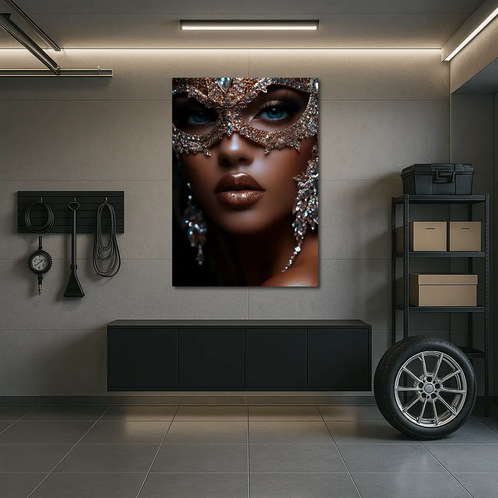 Woman Jeweled Masquerade Mask Blue Eyes – Wall Art
