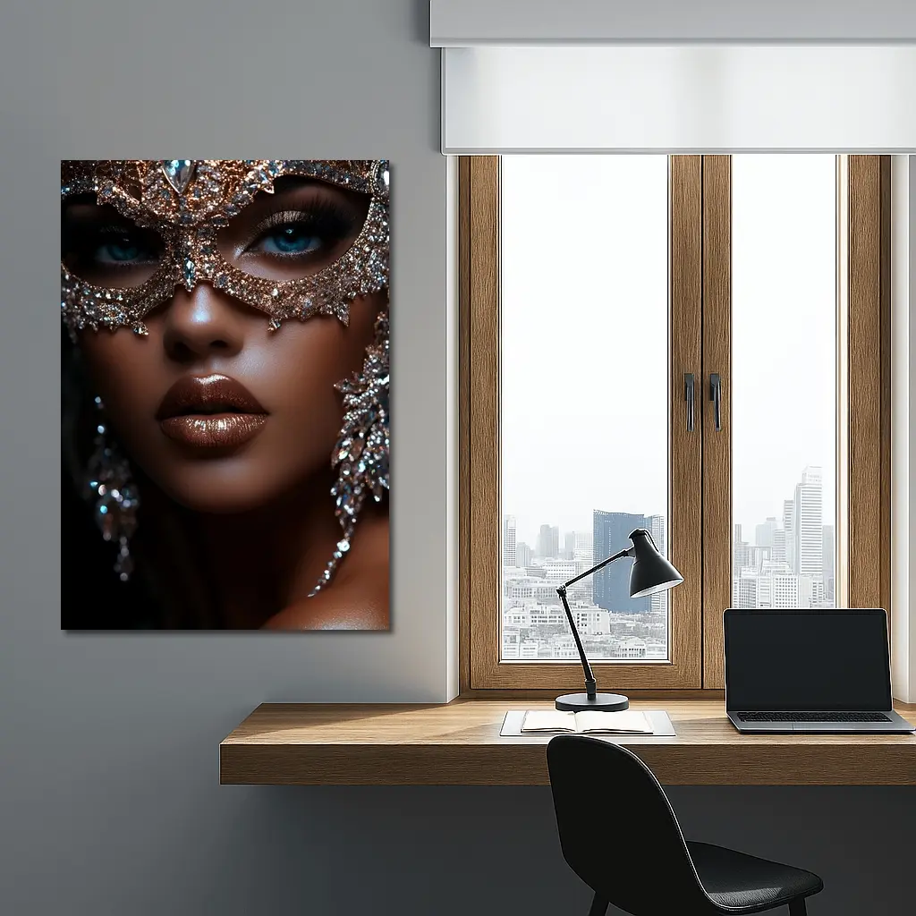 Woman Jeweled Masquerade Mask Blue Eyes – Wall Art