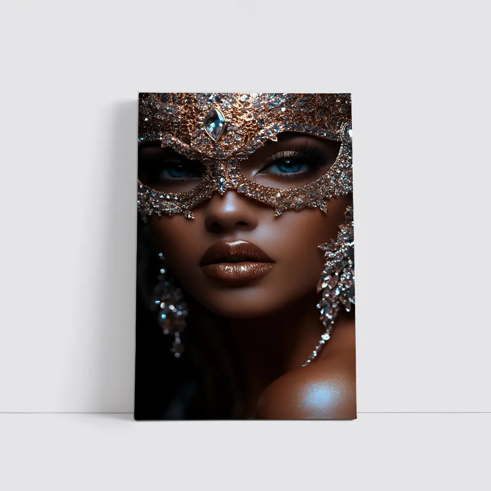 Woman Jeweled Masquerade Mask Blue Eyes – Wall Art