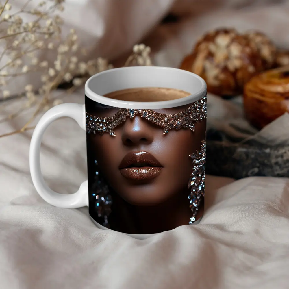 Woman Jeweled Masquerade Mask Blue Eyes – Mugs