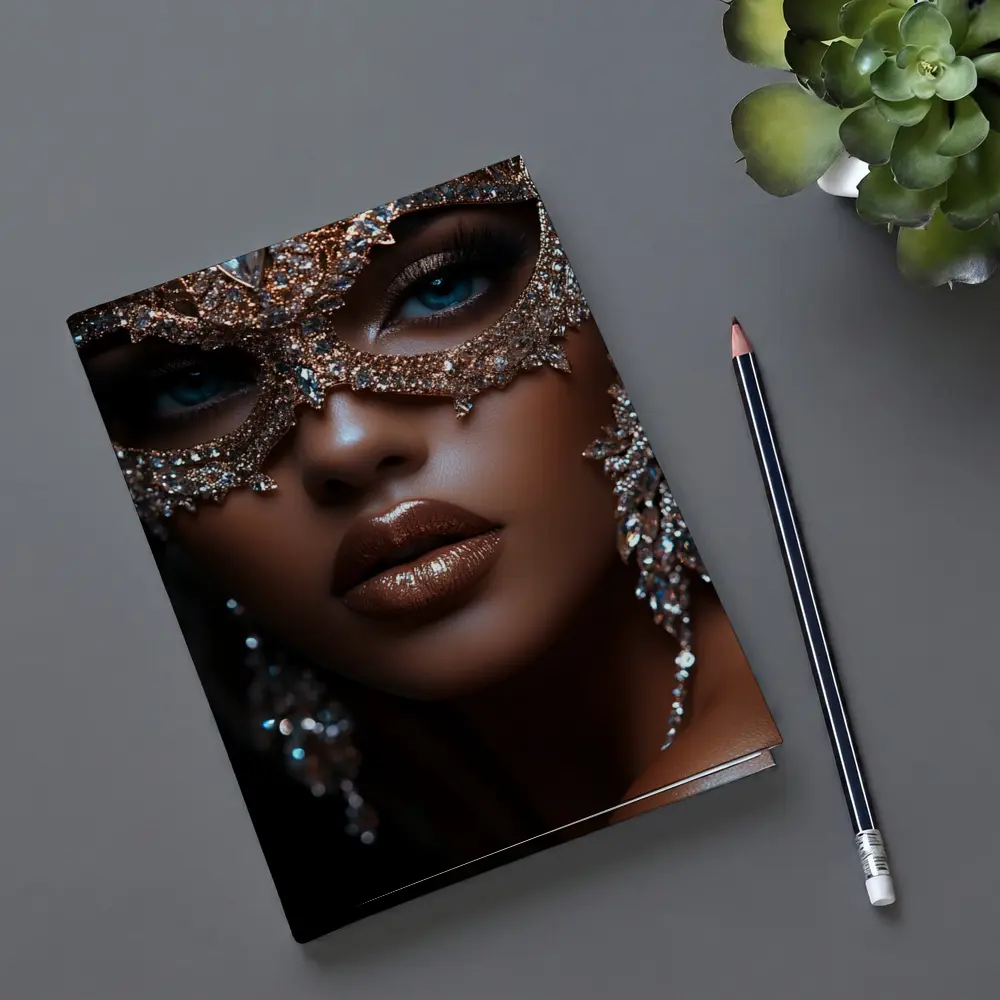 Woman Jeweled Masquerade Mask Blue Eyes – Notebooks