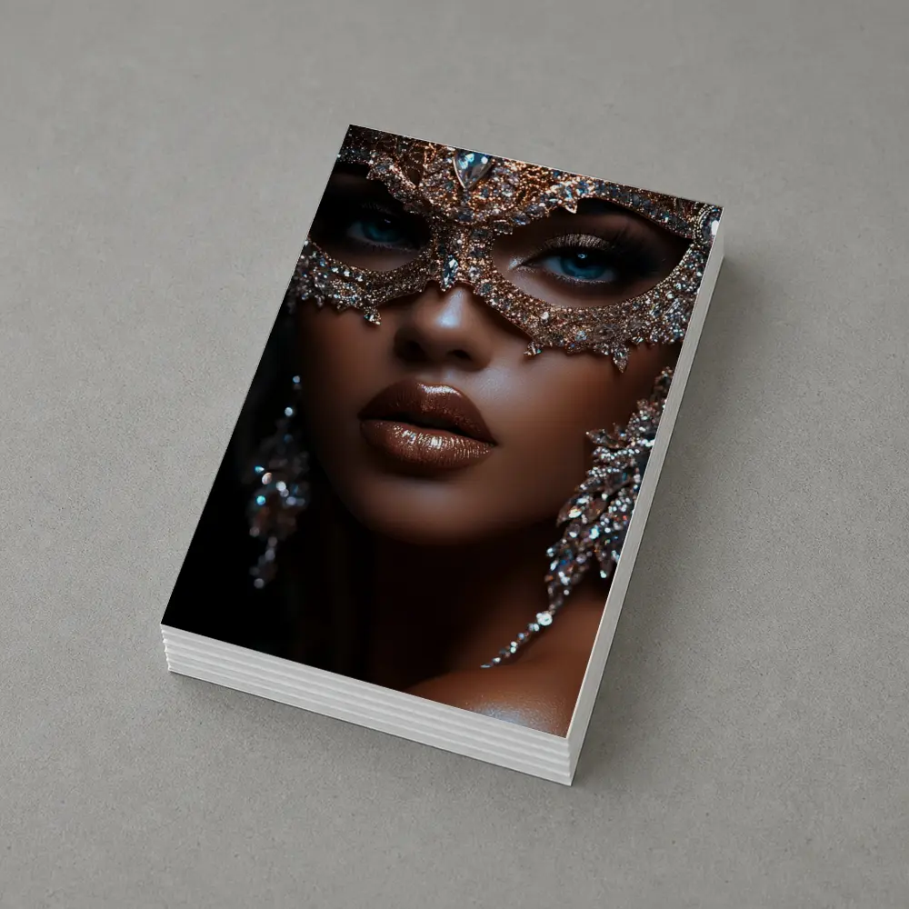 Woman Jeweled Masquerade Mask Blue Eyes – Postcards
