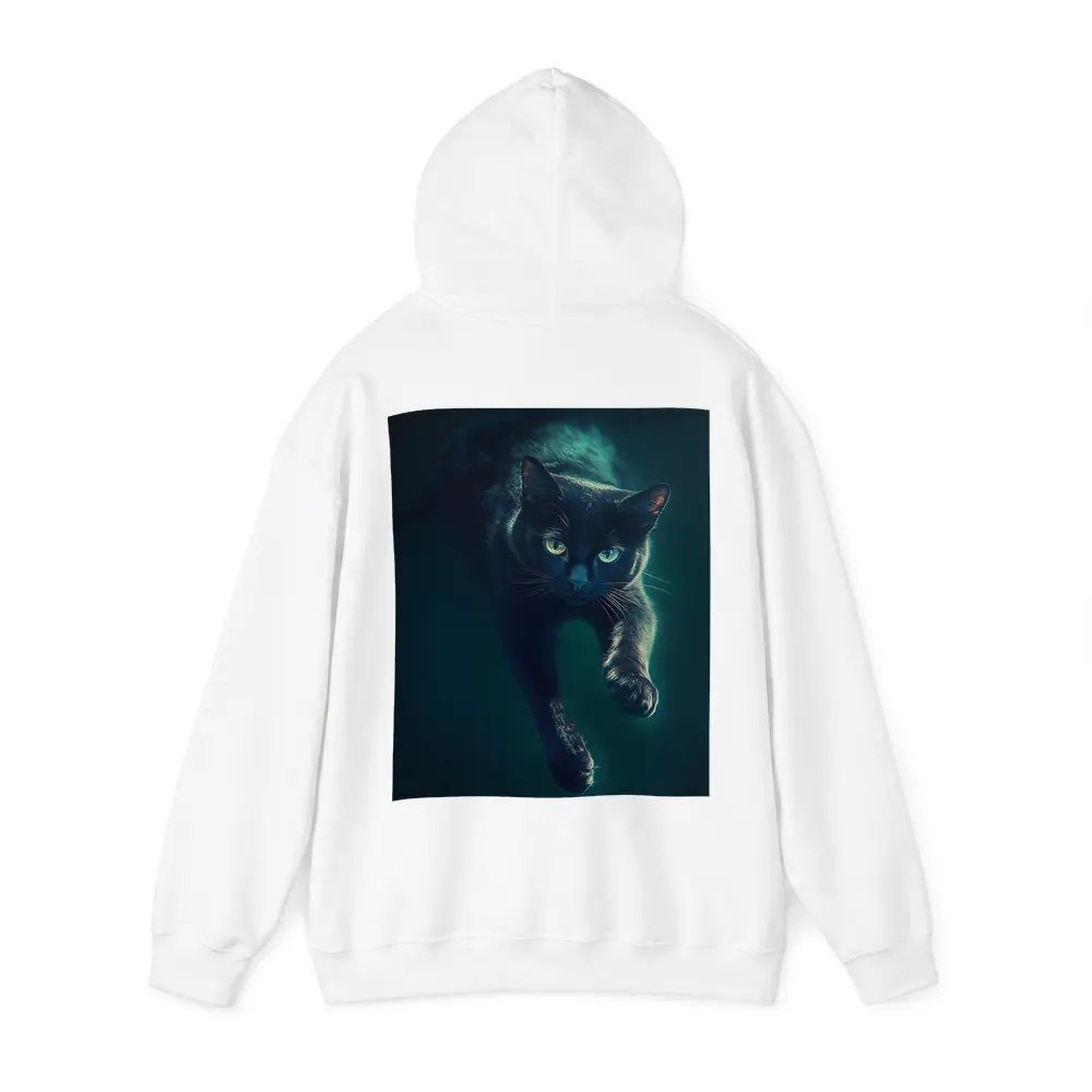Black Cat Green Eyes Dark Teal Background – Hoodies