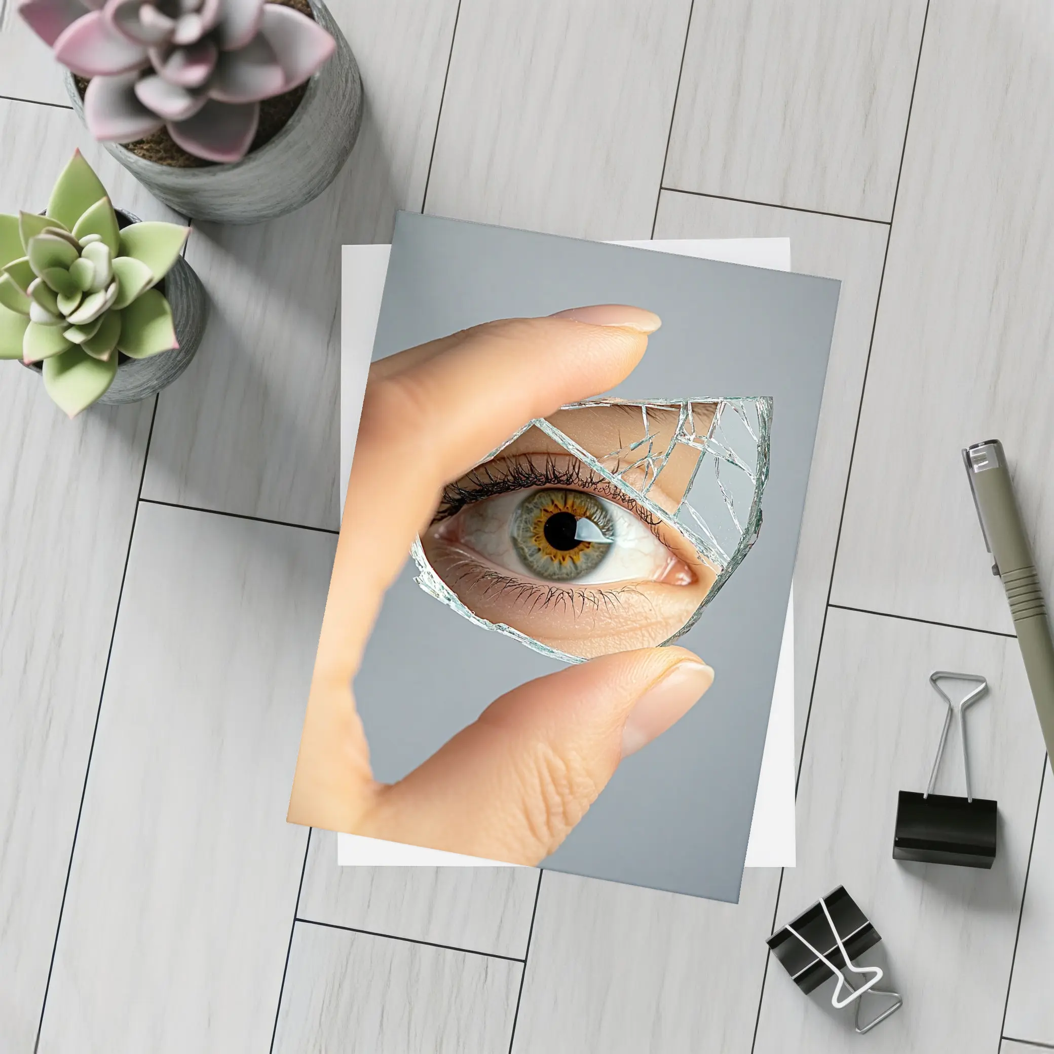 Eye Reflection In Broken Mirror Shard – Postcards