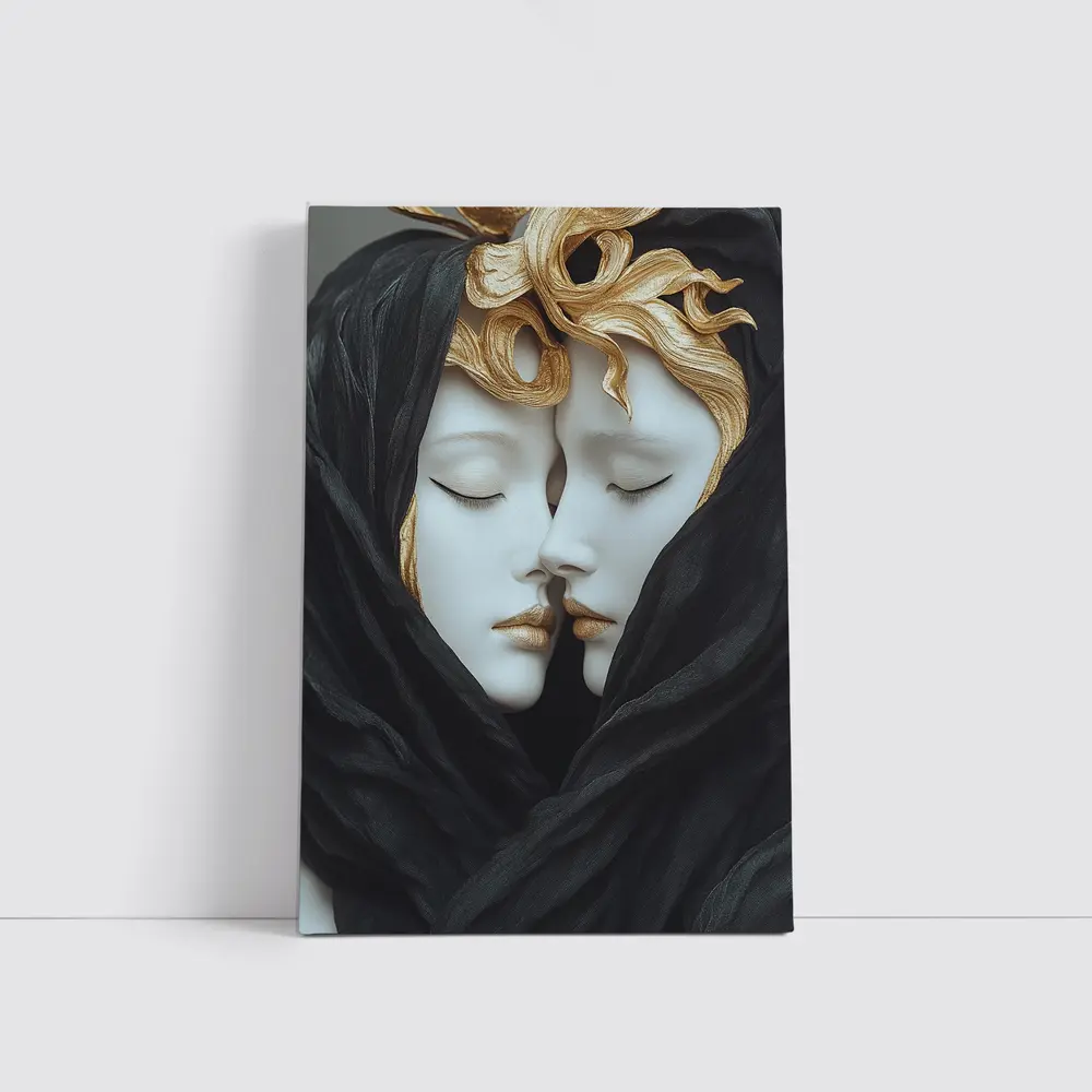 Two White Sculpture Faces Gold Hair – Wall Art