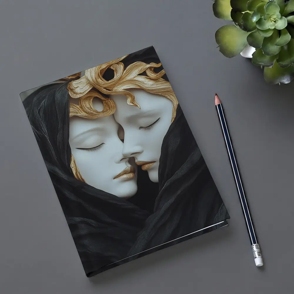Two White Sculpture Faces Gold Hair – Notebooks