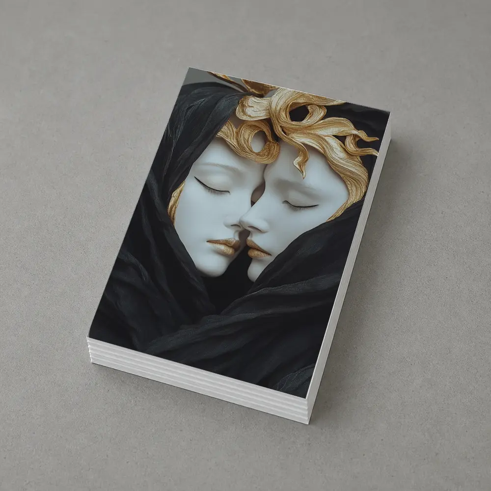 Two White Sculpture Faces Gold Hair – Postcards