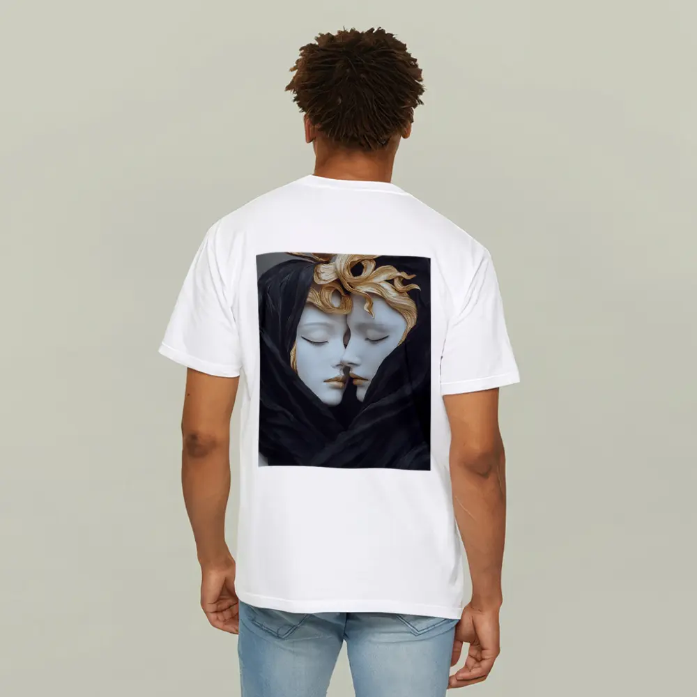 Two White Sculpture Faces Gold Hair – T-Shirts