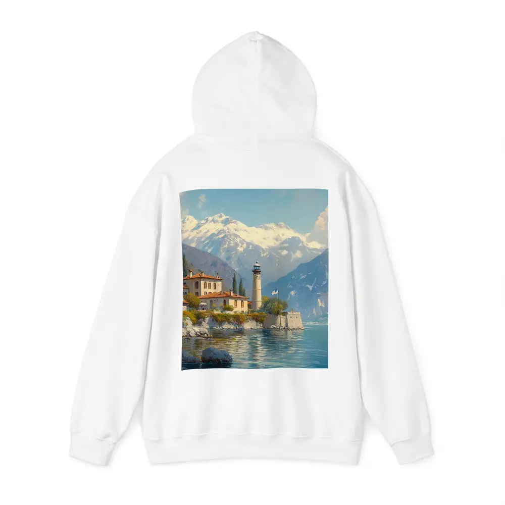 Italian Lake Villa Lighthouse Alpine Mountains Painting – Hoodies