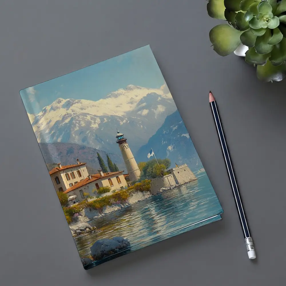 Italian Lake Villa Lighthouse Alpine Mountains Painting – Notebooks