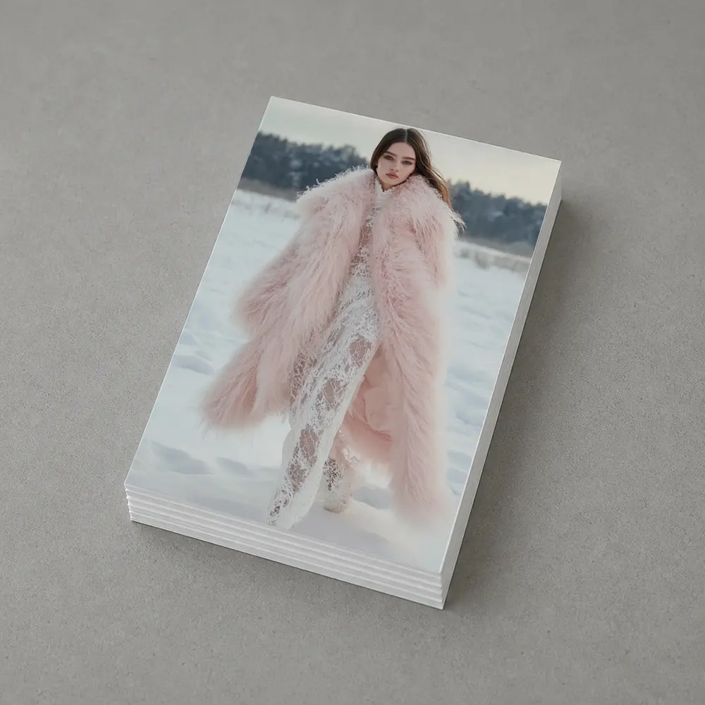 Pink Fur Coat Woman Snow Winter – Postcards