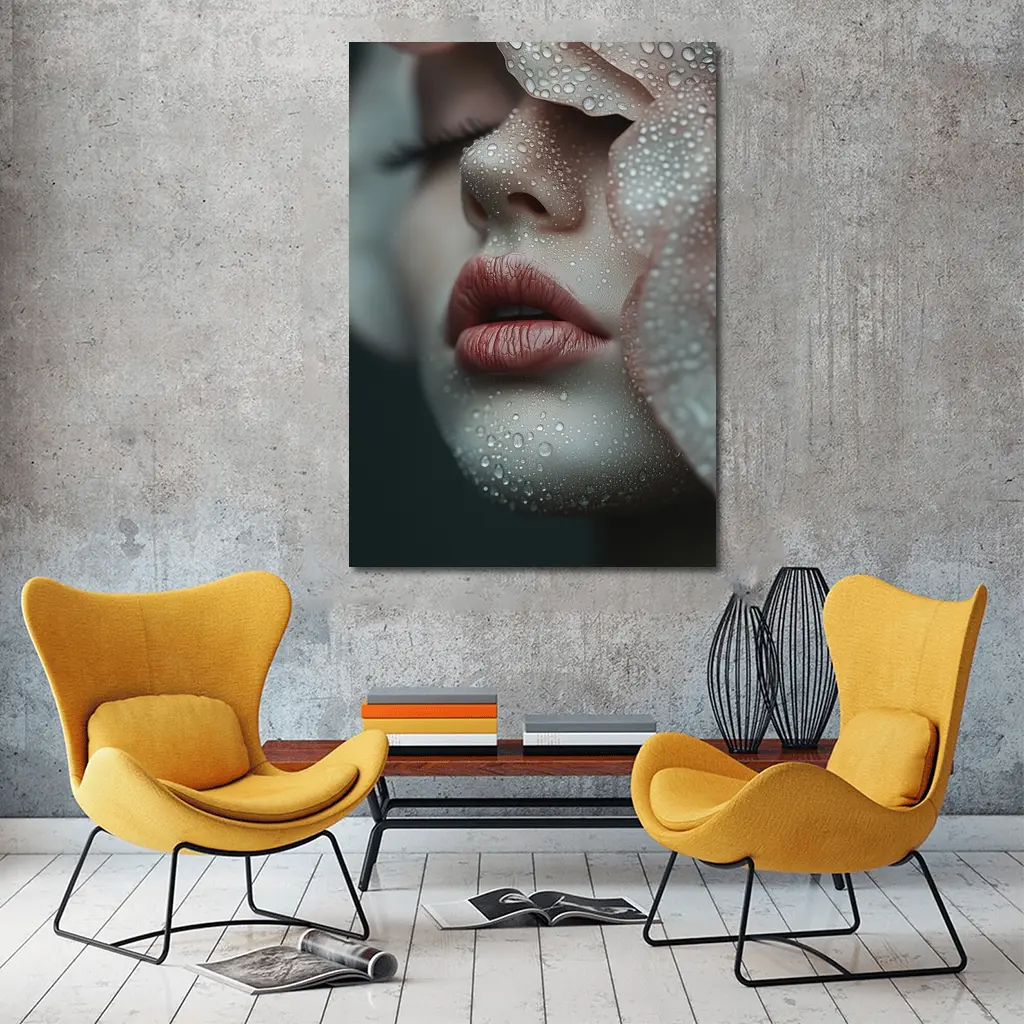 Woman Face Close Up With Water Drops – Wall Art