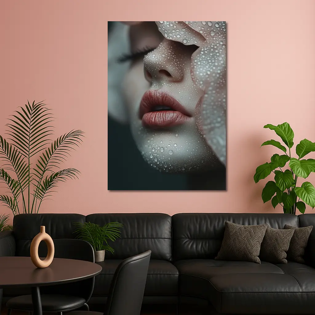 Woman Face Close Up With Water Drops – Wall Art