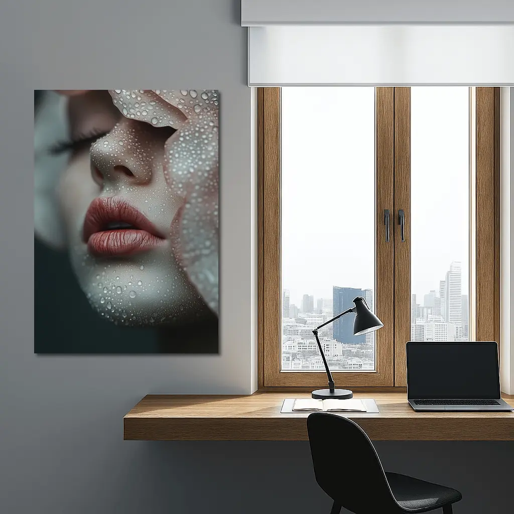 Woman Face Close Up With Water Drops – Wall Art