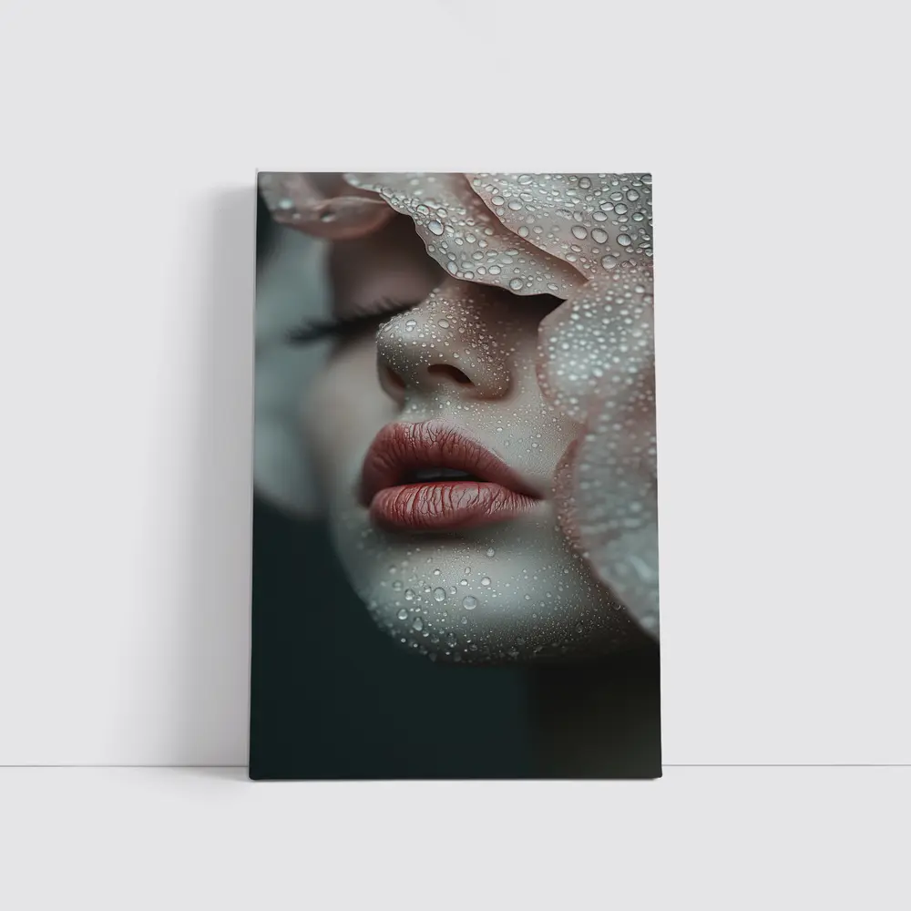 Woman Face Close Up With Water Drops – Wall Art