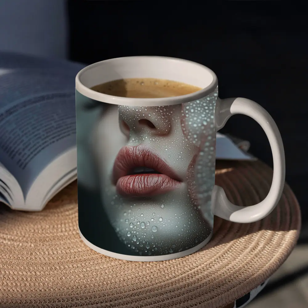 Woman Face Close Up With Water Drops – Mugs