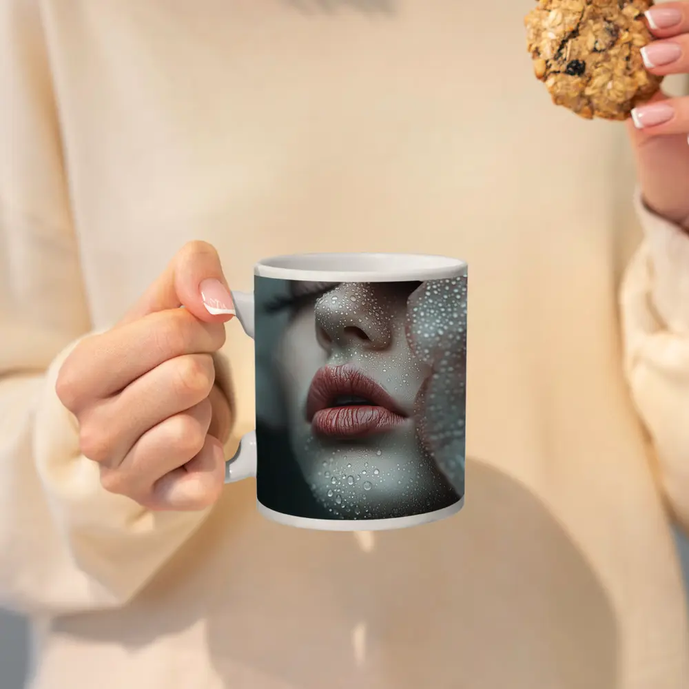 Woman Face Close Up With Water Drops – Mugs