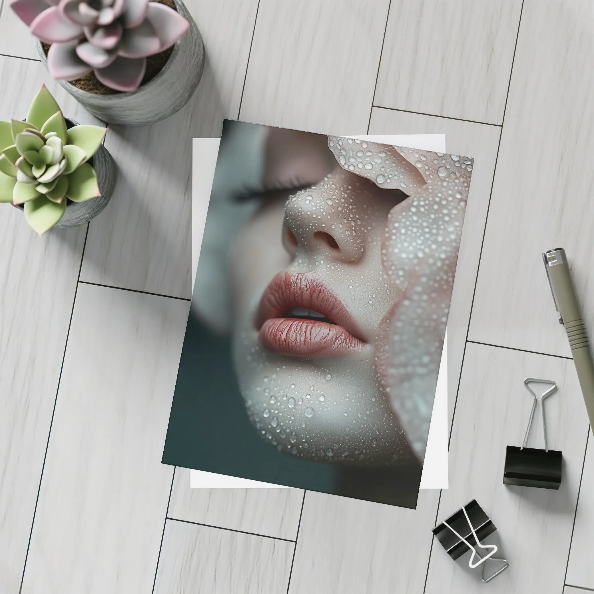 Woman Face Close Up With Water Drops – Postcards