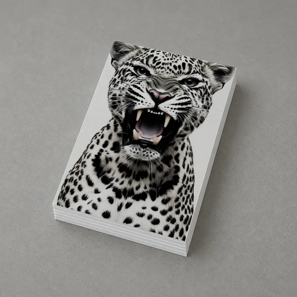 Roaring Leopard Portrait Black White Background – Postcards