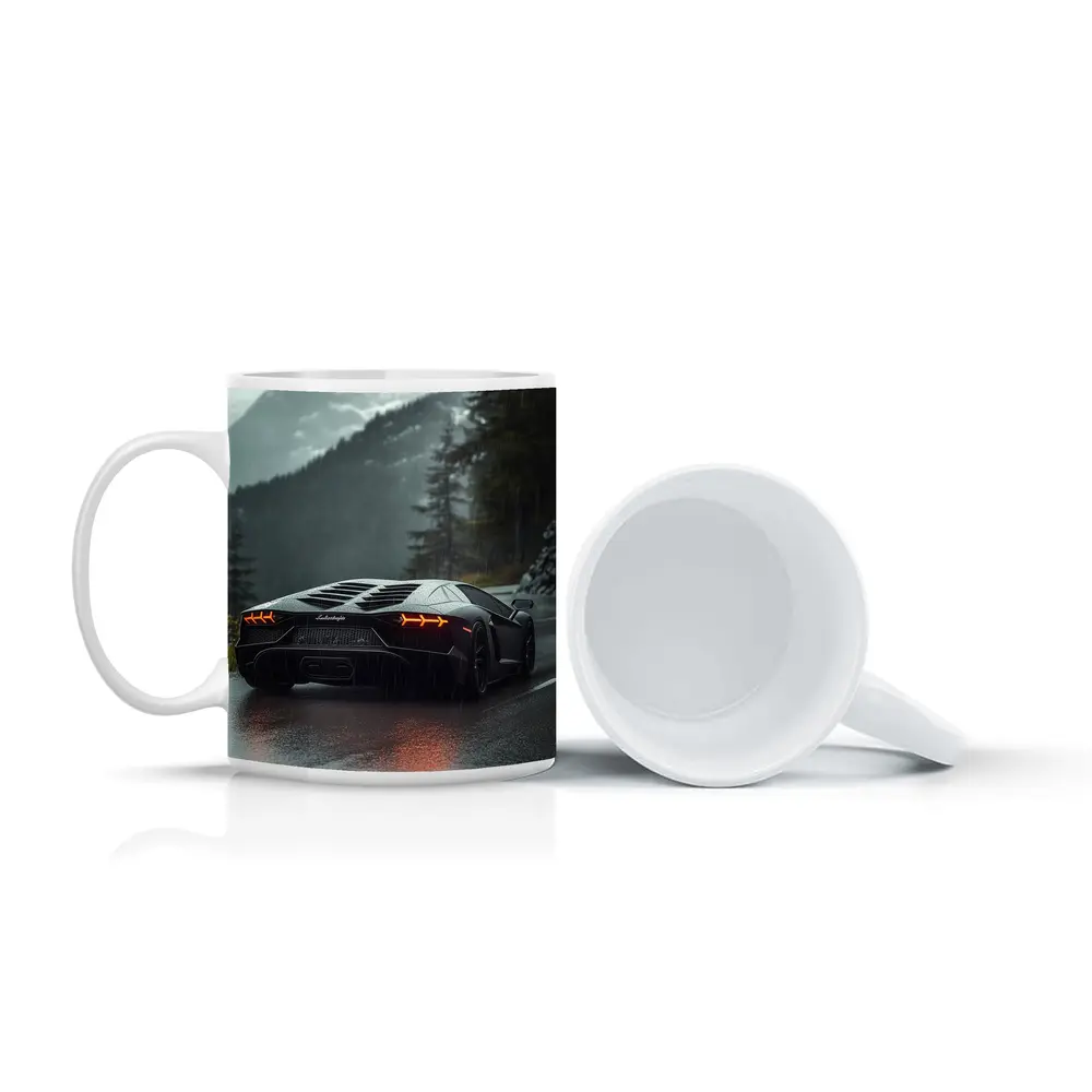 Lamborghini Aventador Black Rainy Mountain Road – Mugs