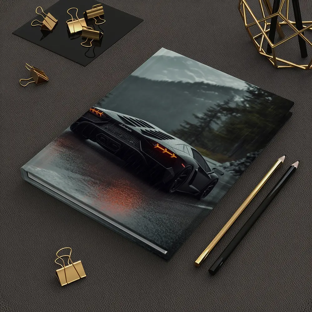 Lamborghini Aventador Black Rainy Mountain Road – Notebooks