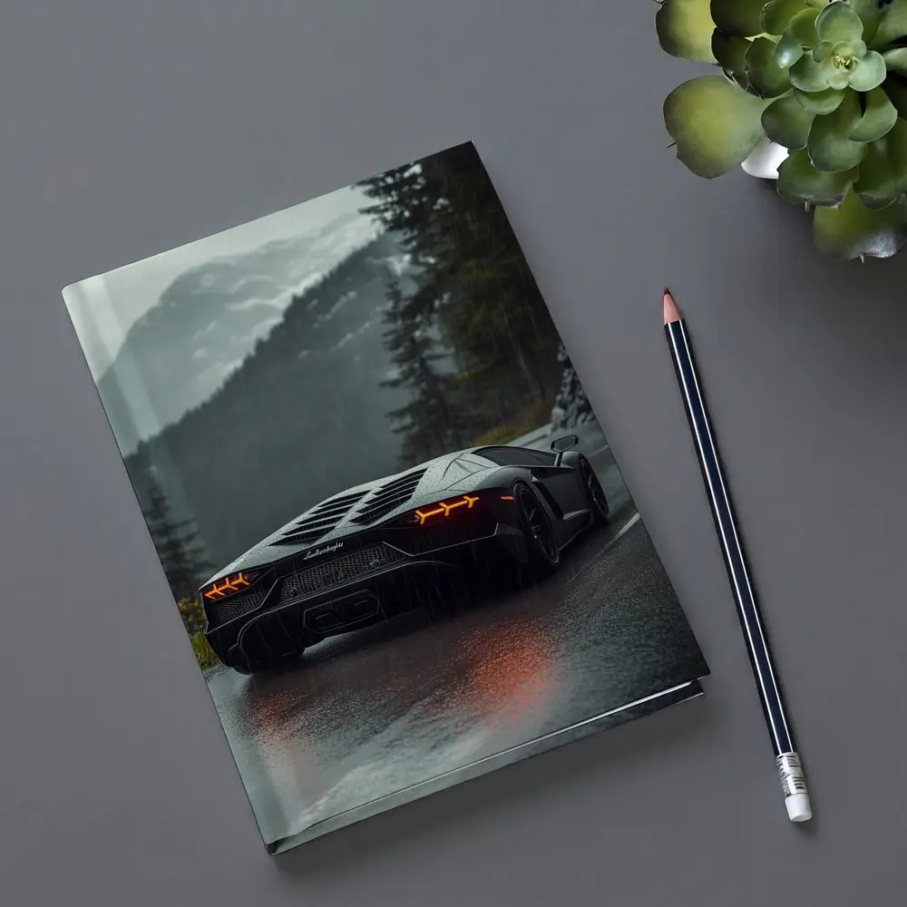 Lamborghini Aventador Black Rainy Mountain Road – Notebooks