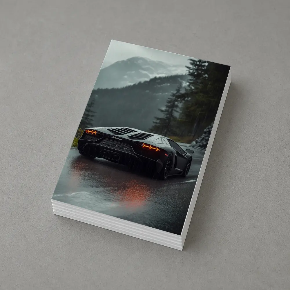 Lamborghini Aventador Black Rainy Mountain Road – Postcards