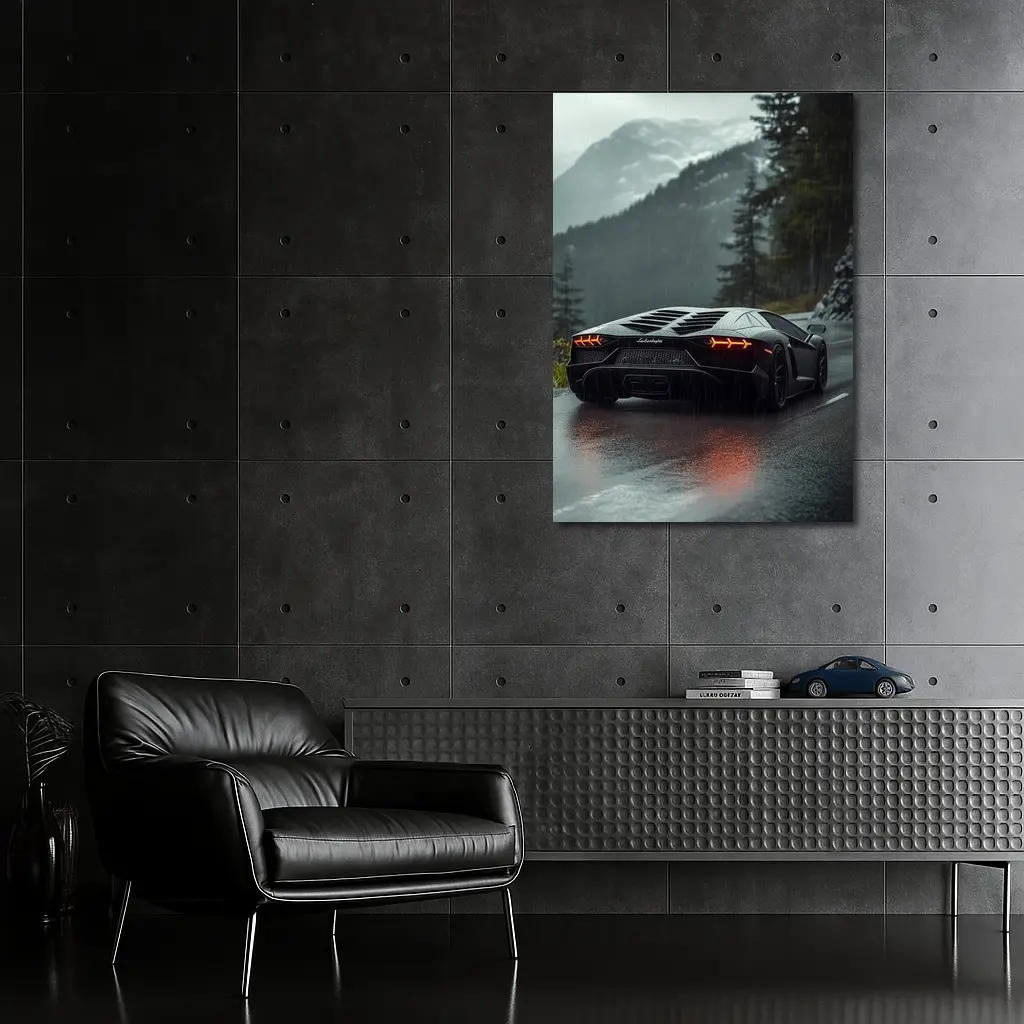 Lamborghini Aventador Black Rainy Mountain Road – Wall Art