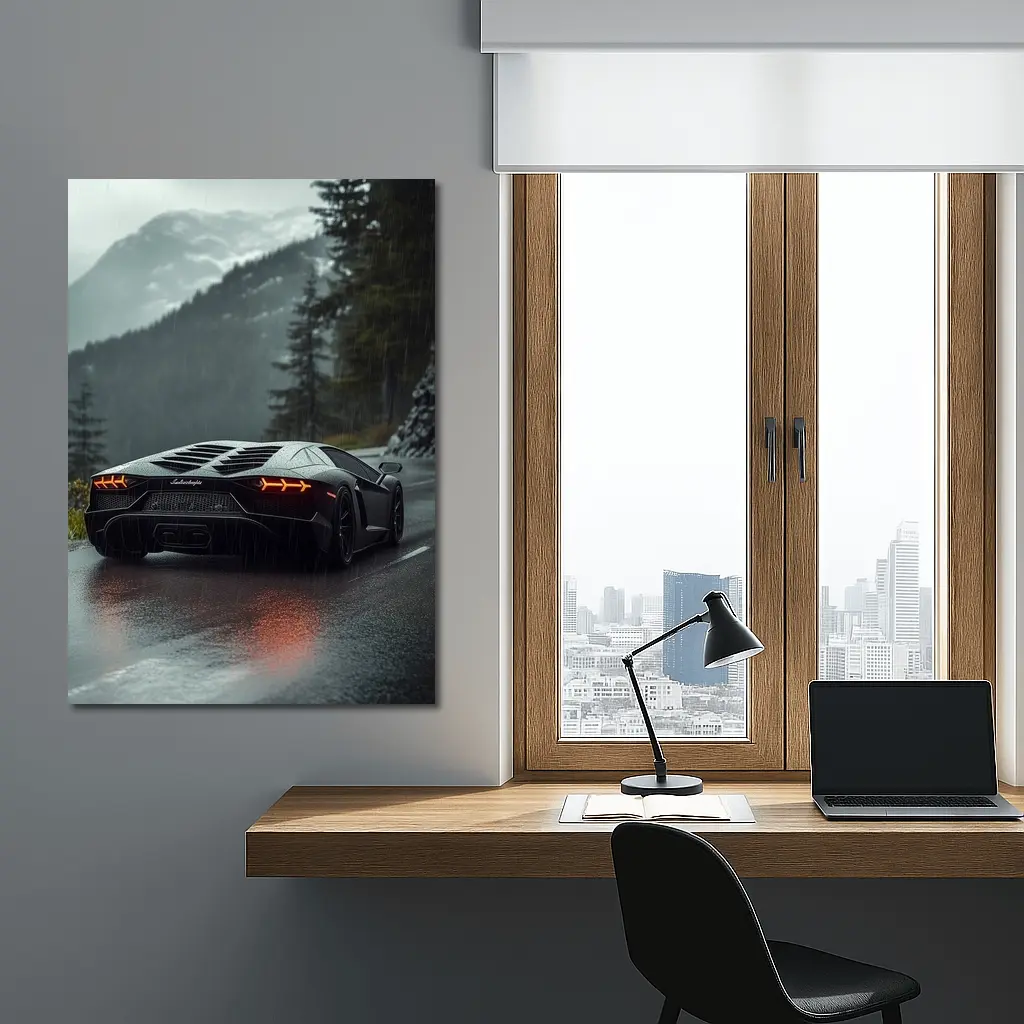 Lamborghini Aventador Black Rainy Mountain Road – Wall Art