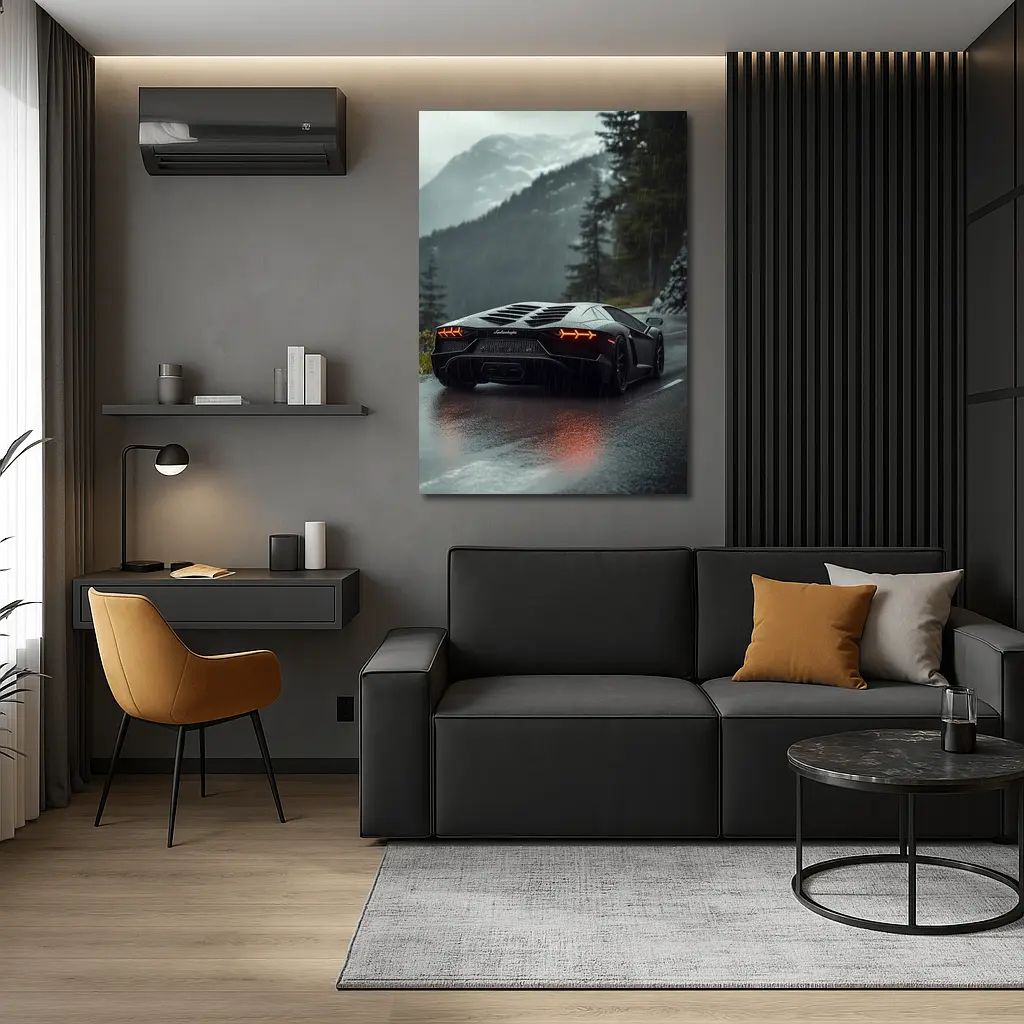 Lamborghini Aventador Black Rainy Mountain Road – Wall Art