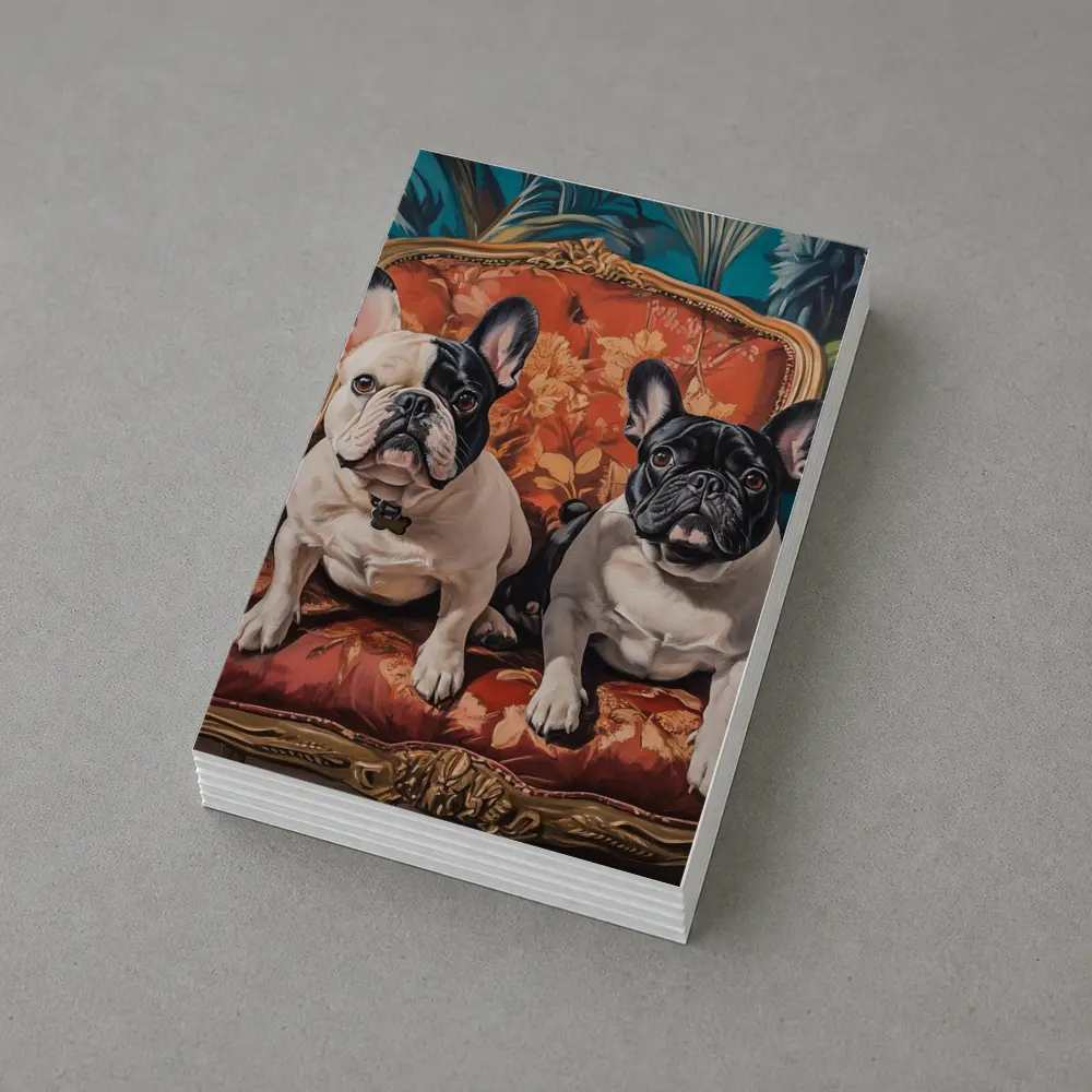 Two French Bulldogs Sitting On Ornate Chair – Postcards