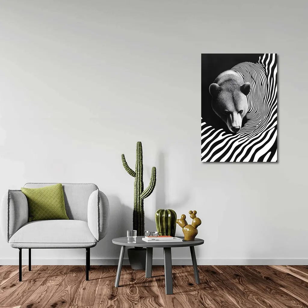 Black White Bear Op Art Striped Pattern – Wall Art