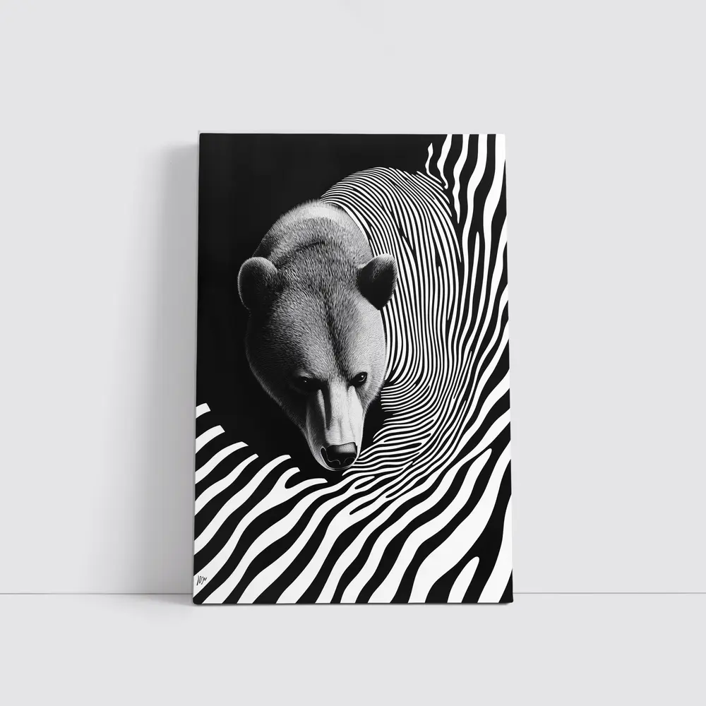 Black White Bear Op Art Striped Pattern – Wall Art