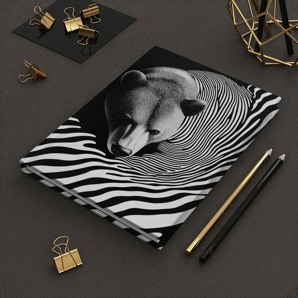 Black White Bear Op Art Striped Pattern – Notebooks