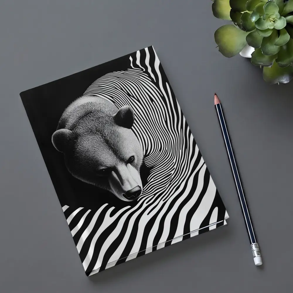 Black White Bear Op Art Striped Pattern – Notebooks