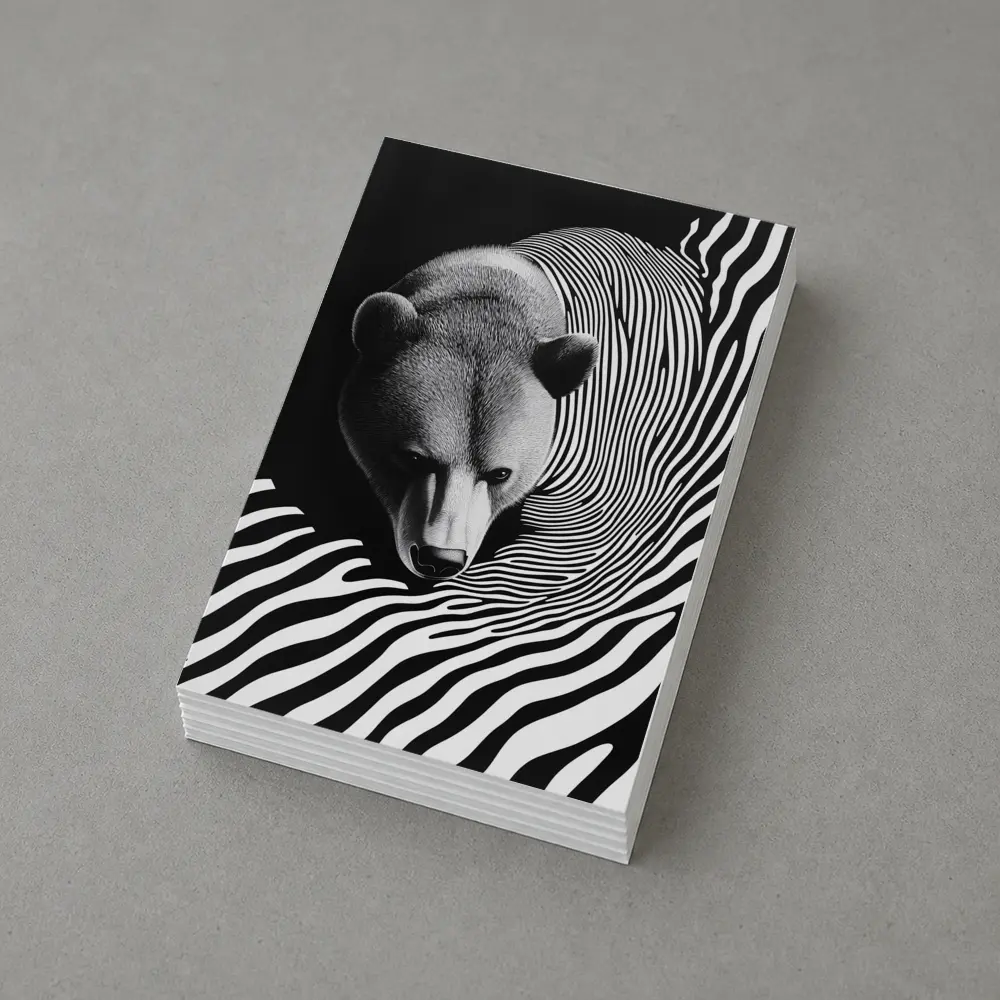 Black White Bear Op Art Striped Pattern – Postcards