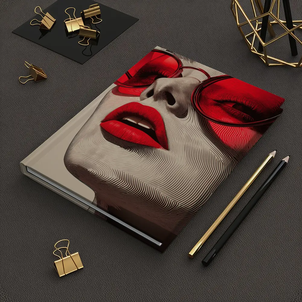 Woman Red Sunglasses Bold Lips Line Art – Notebooks