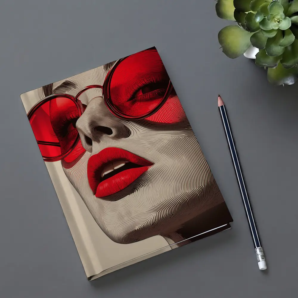 Woman Red Sunglasses Bold Lips Line Art – Notebooks