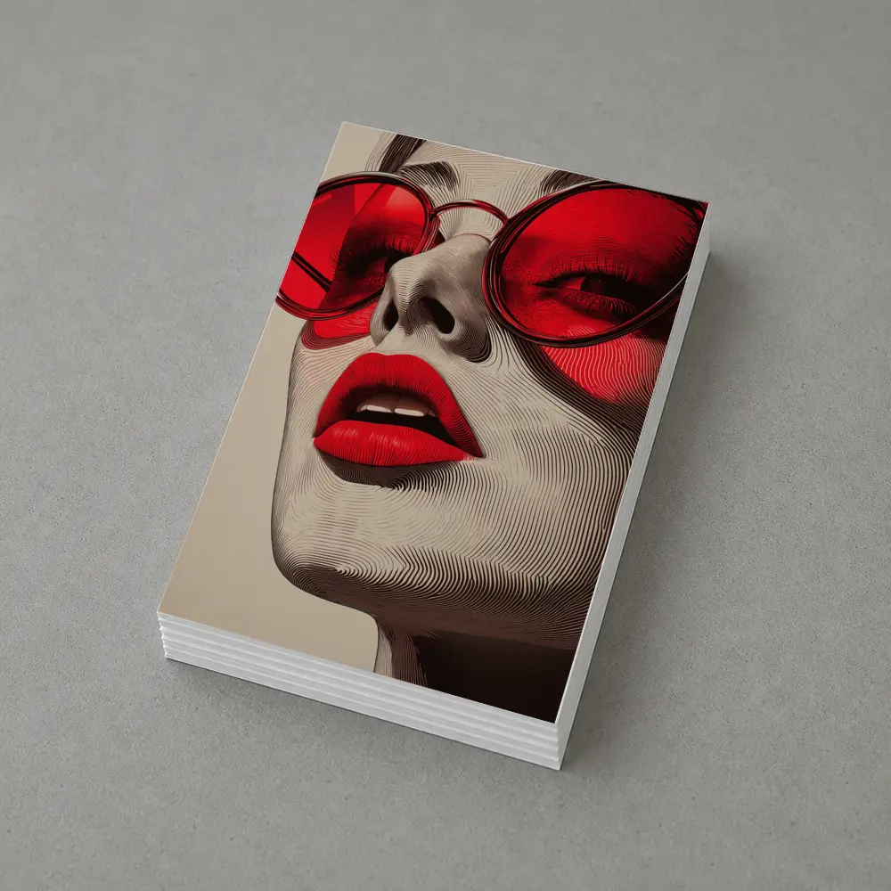 Woman Red Sunglasses Bold Lips Line Art – Postcards