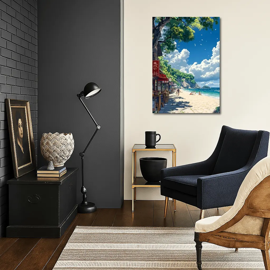 Anime Beach Promenade Blue Sky Summer – Wall Art