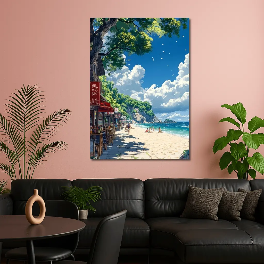 Anime Beach Promenade Blue Sky Summer – Wall Art