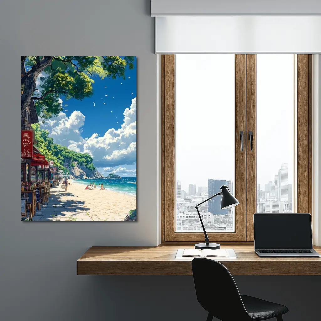 Anime Beach Promenade Blue Sky Summer – Wall Art