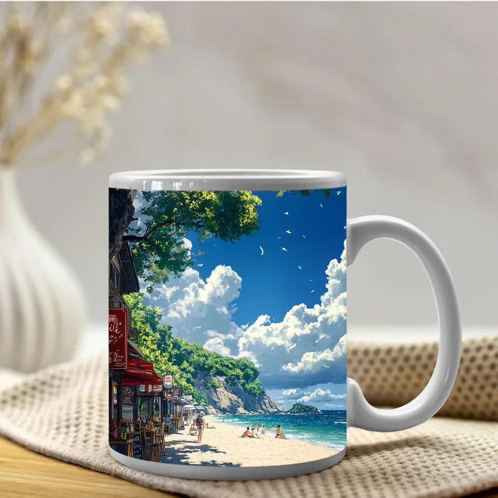 Anime Beach Promenade Blue Sky Summer – Mugs
