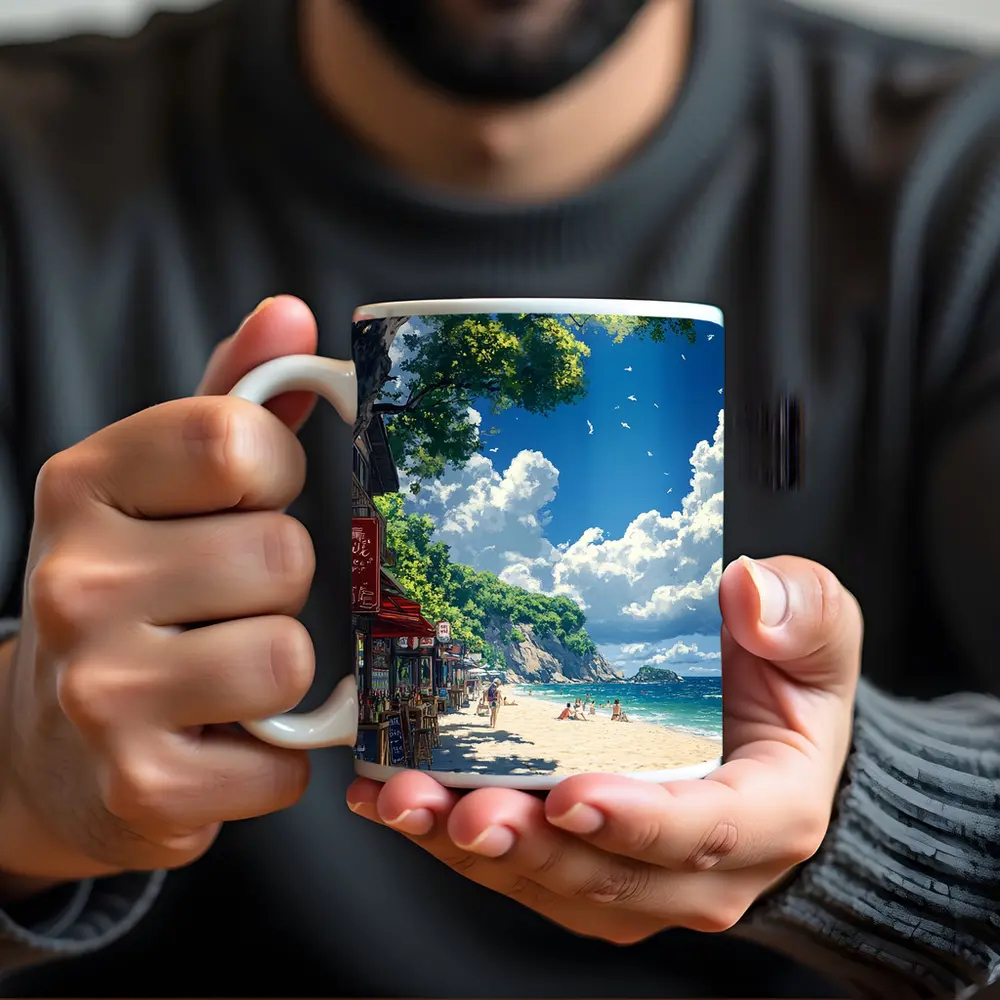 Anime Beach Promenade Blue Sky Summer – Mugs