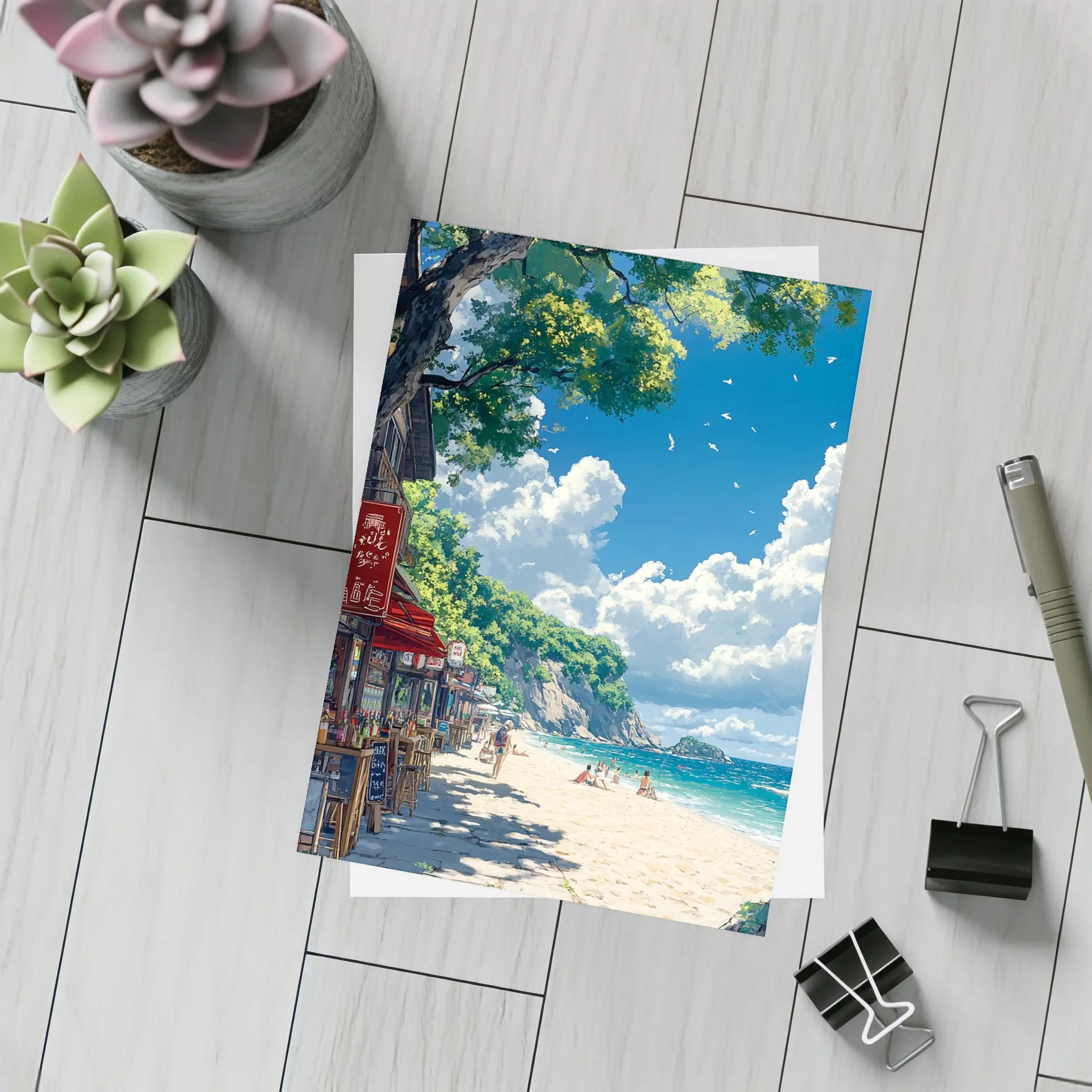 Anime Beach Promenade Blue Sky Summer – Postcards