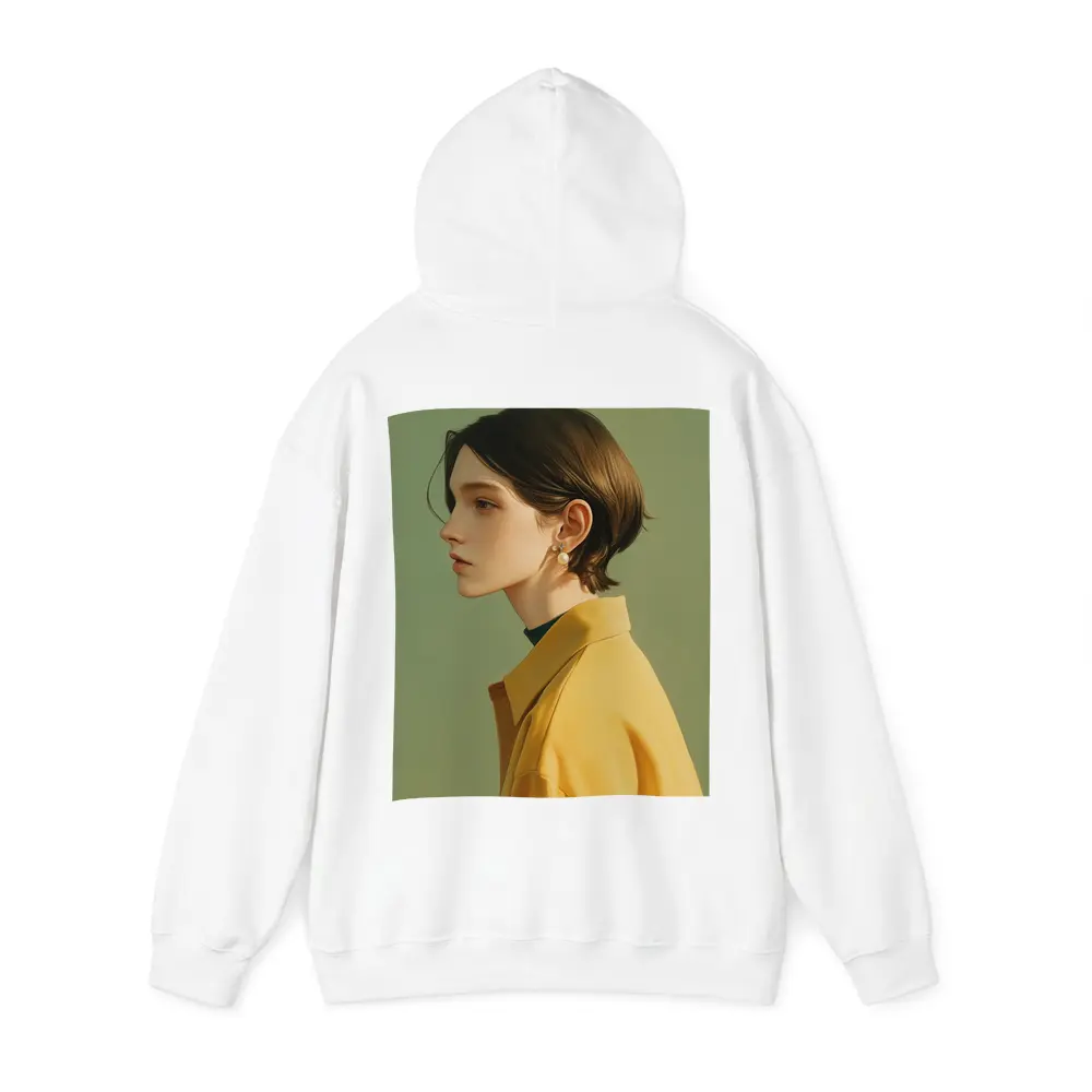 Young Woman Portrait Yellow Jacket Green Background – Hoodies