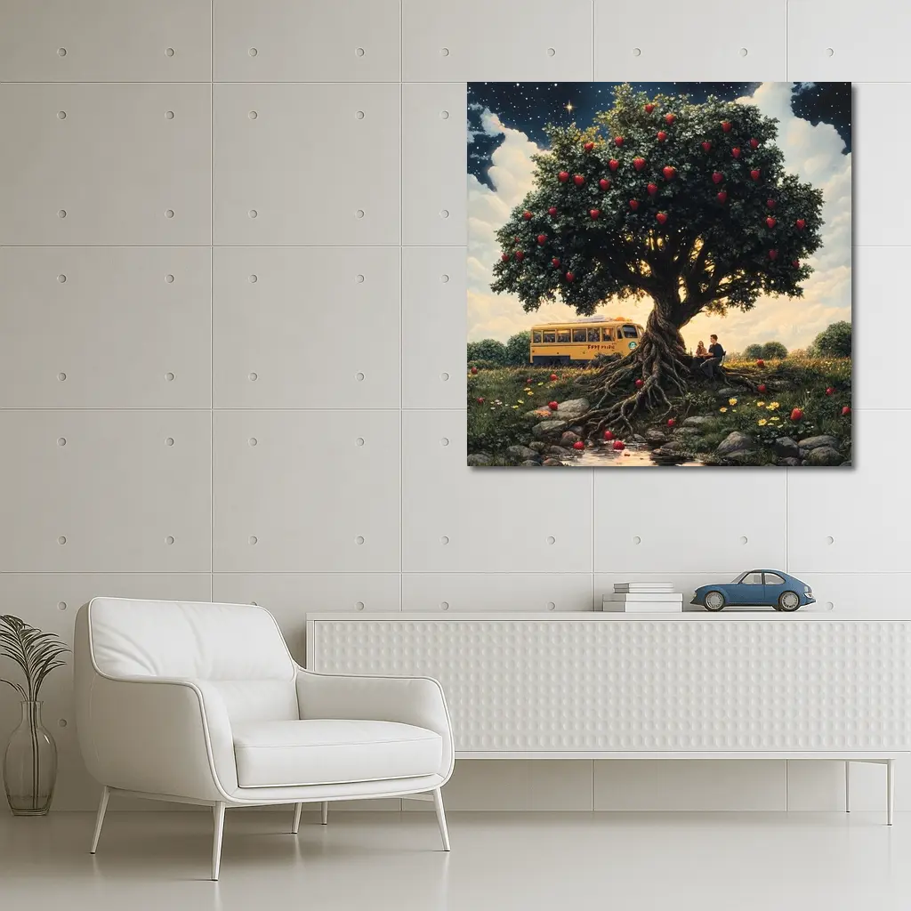 Strawberry Tree Couple Bus Starry Night – Wall Art