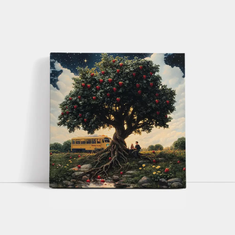 Strawberry Tree Couple Bus Starry Night – Wall Art