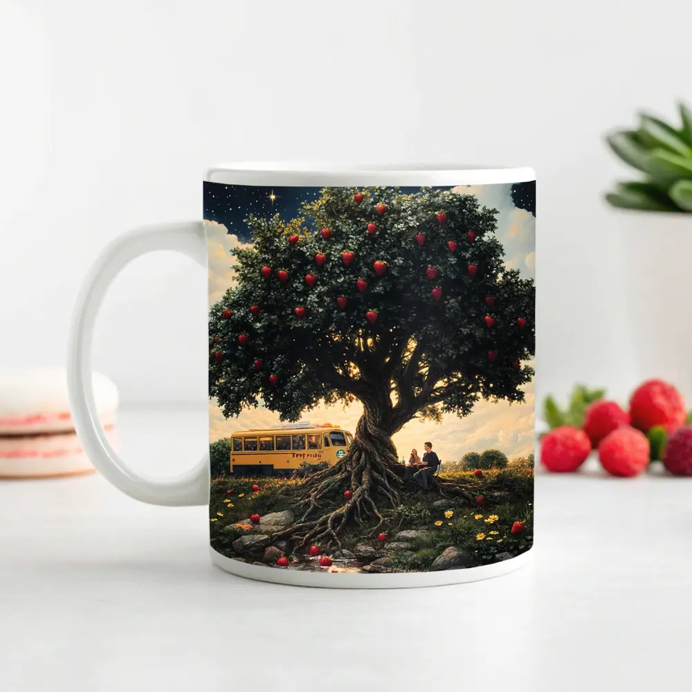 Strawberry Tree Couple Bus Starry Night – Mugs