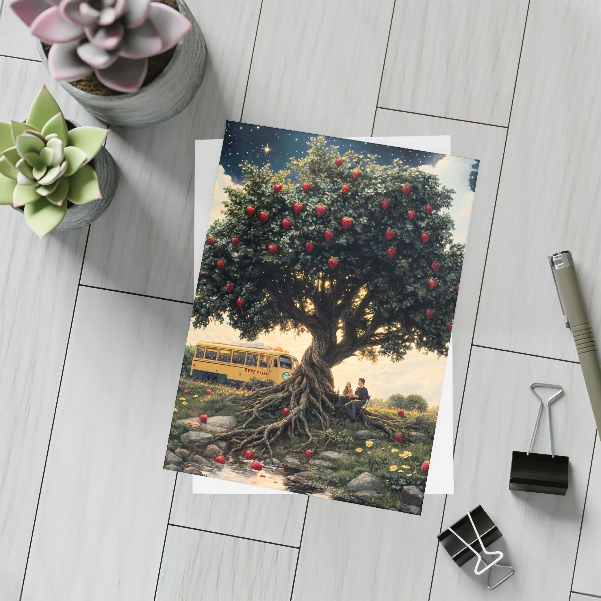 Strawberry Tree Couple Bus Starry Night – Postcards
